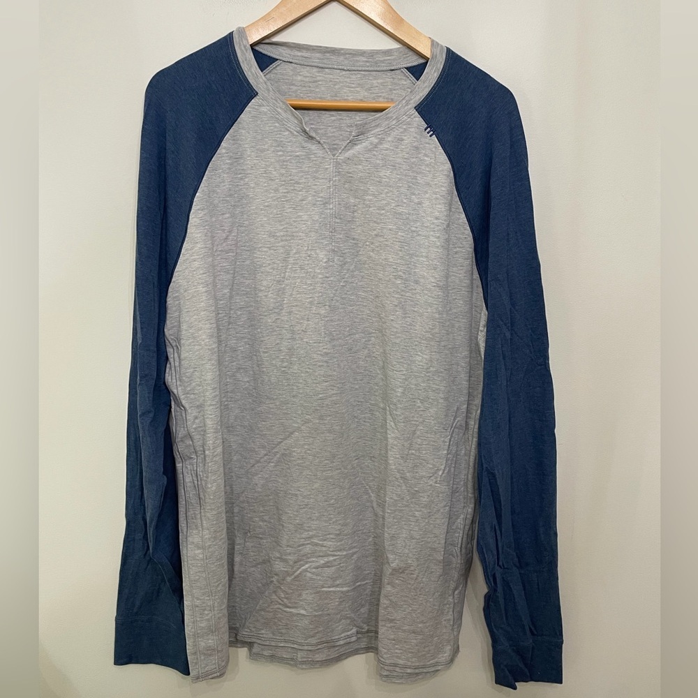 Lululemon Bodhi Long Sleeve Baseball Tee Grey Blue Split Neck Lightweight Men XL